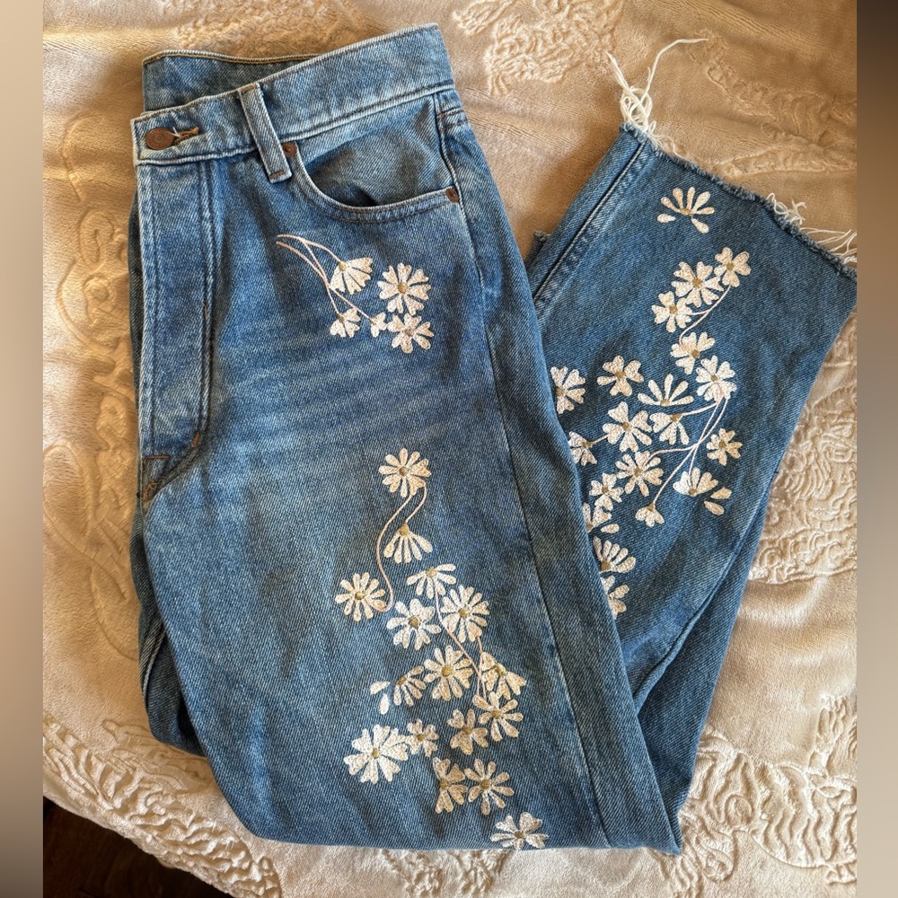 bliss & mischief embroidered flower jeans